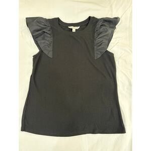 Cato Contour Fit Black Ribbed Ruffle Sleeve Tank Top Shirt Size 18/20W